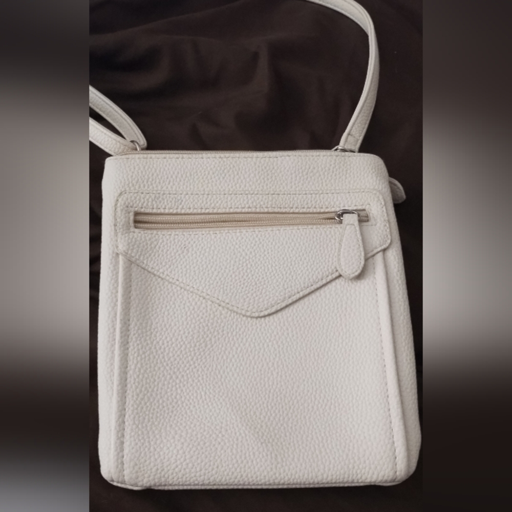 Winter White Faux Leather Multi-Pocket Safekeeper Crossbody Purse